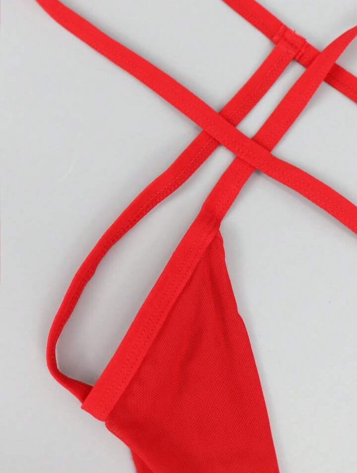 Men's Fashionable Neck- Hanging Bright Red Hollow Mesh Men's Underwear